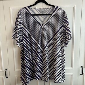 Catherines Purple and White Striped V-Neck Blouse